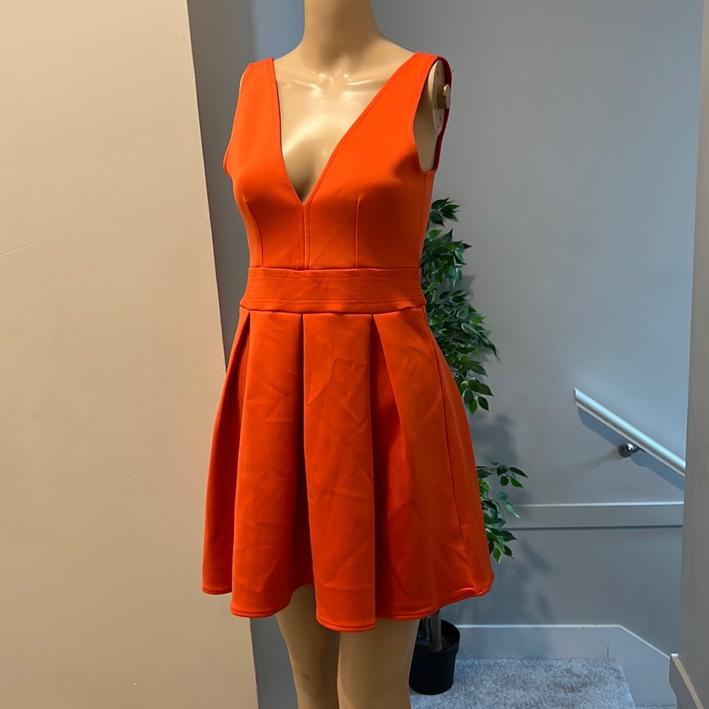 Orange Sleeveless V Neck Flare Dress size SP